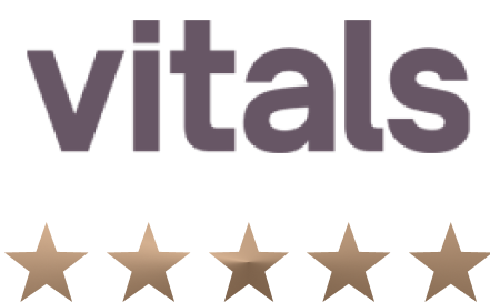 Vitals logo with five stars rating.